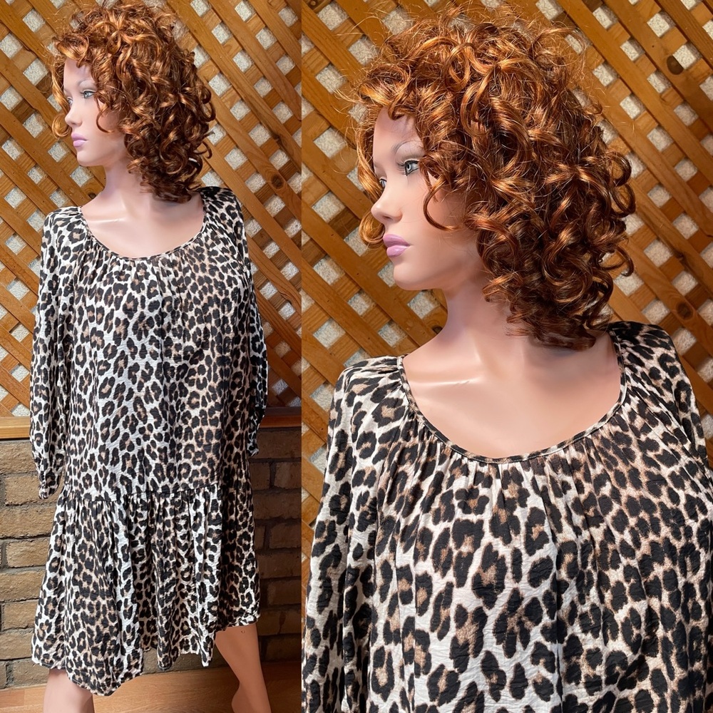 LEOPARD Print Pullover BABYDOLL DRESS Size Large